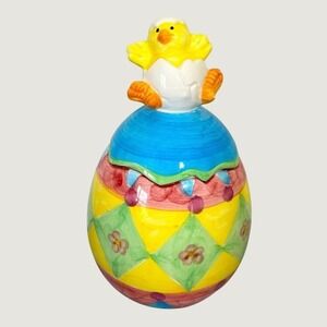 WCL Easter Chick Hatching Egg Ceramic Cookie Jar Canister Spring Decor